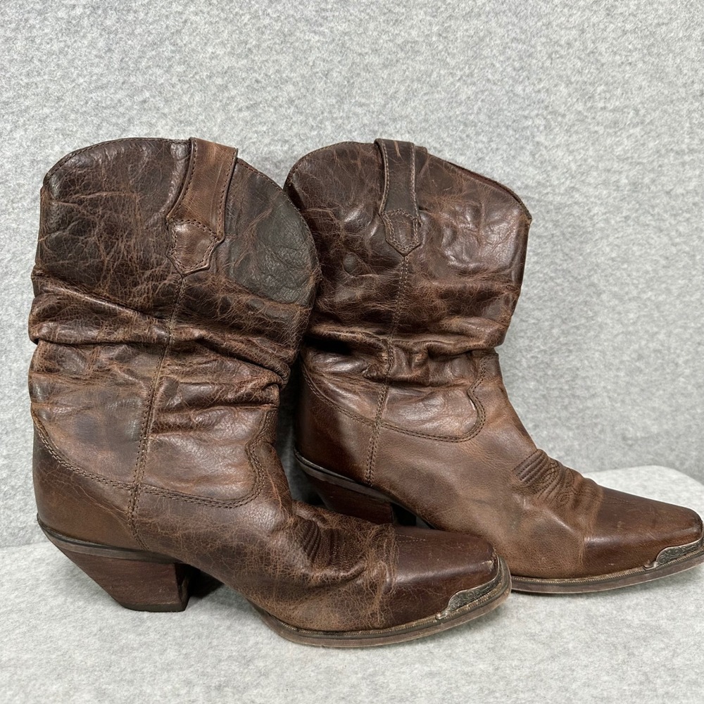 Durango Crush RD3494 Womens‎ 8M Brown Leather Western Slouch Boots Metal Toe Tip